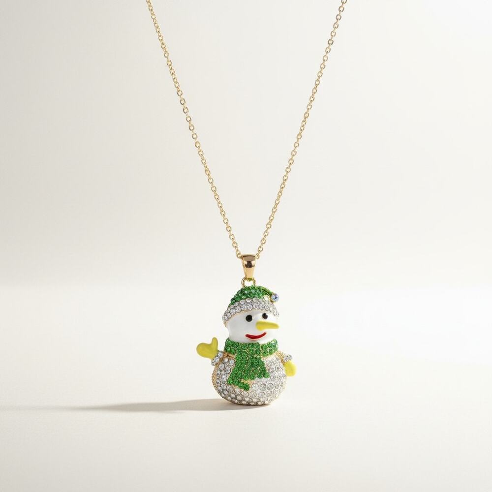 Betsey Johnson Rhinestone Snowman Necklace NWT